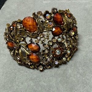 Vintage Gold and Brown Floral Bracelet